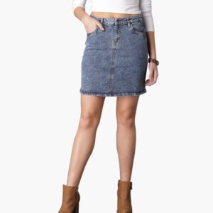 Women Blue Solid Denim Pencil Skirt