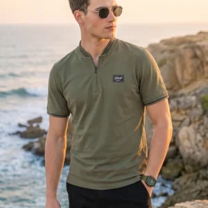 Essential Stripe Collar Olive Regular Fit Polo T-shirt