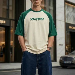 Swanwhite-Bottle Green Raglan Oversized Typography Printed T-shirt