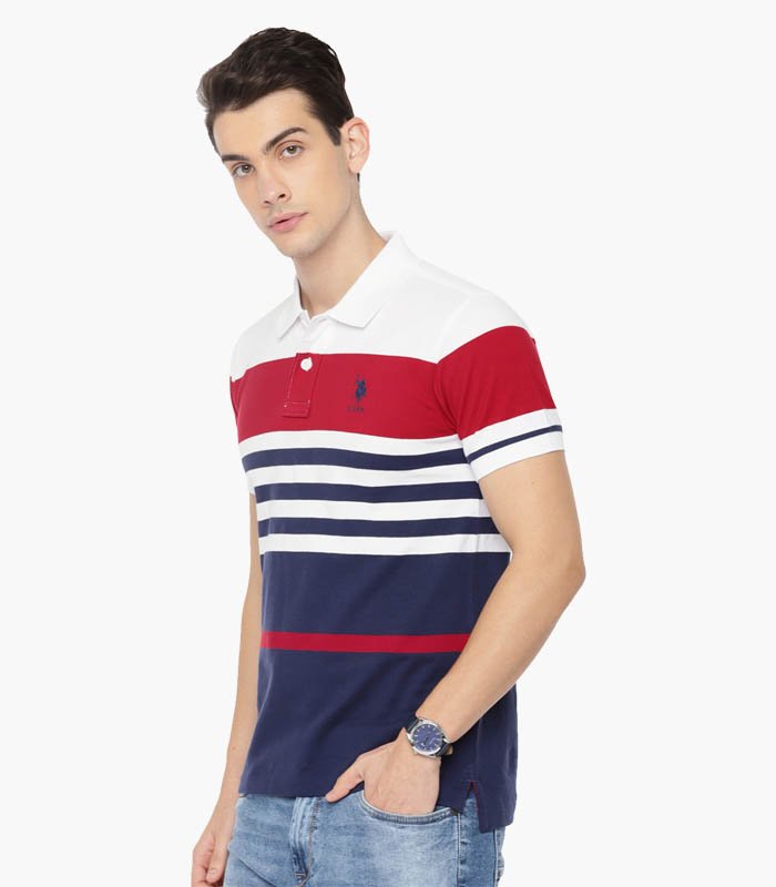 Men-White-Navy-Blue-Striped-Polo-T-shirt-3